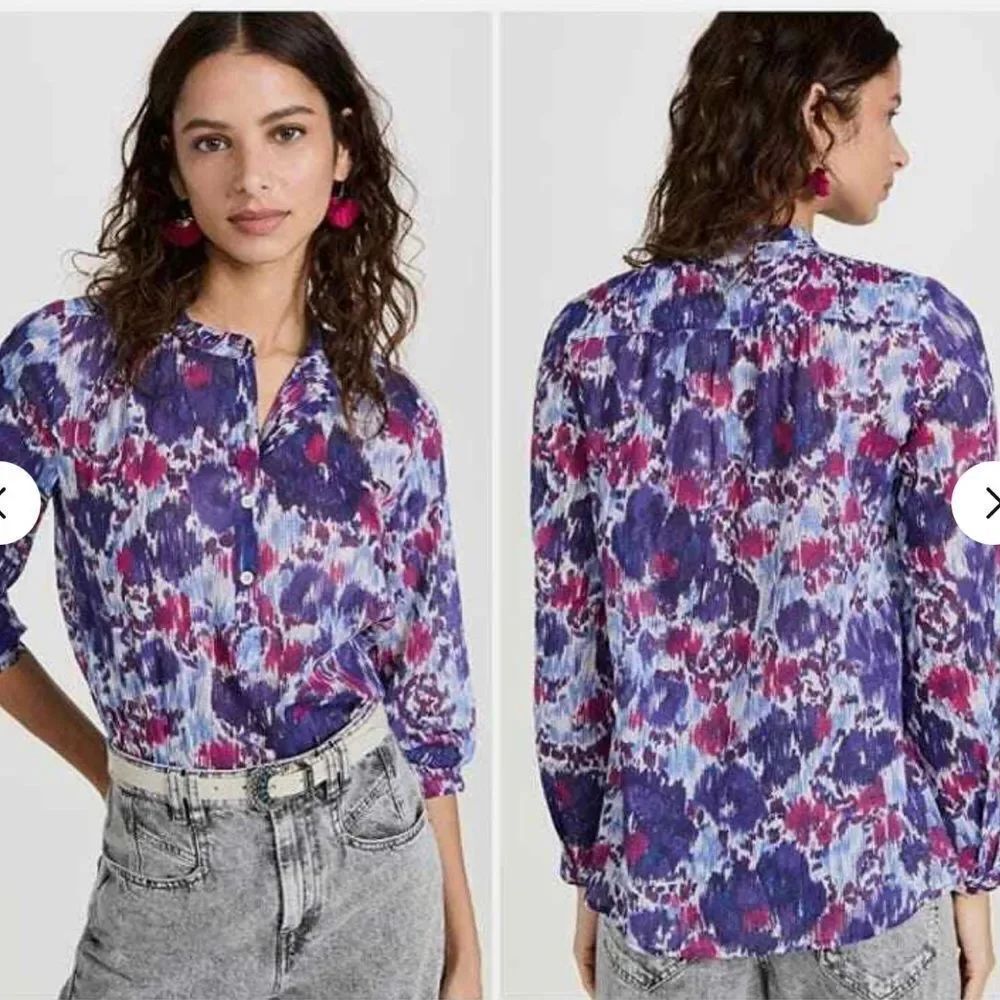 Isabel Marant Etoile Maria Ikat Floral Button Closure Top Blouse Size 36 NWOT